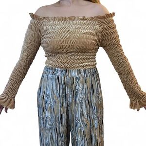 Vintage Y2K Forenza Popcorn Velour Top (Long Sleeve, Champagne Colored) Medium